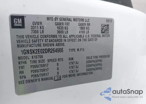 2013 Chevrolet Tahoe Commercial Fleet из США, поврежденный, VIN 1GNSK2E02DR264966